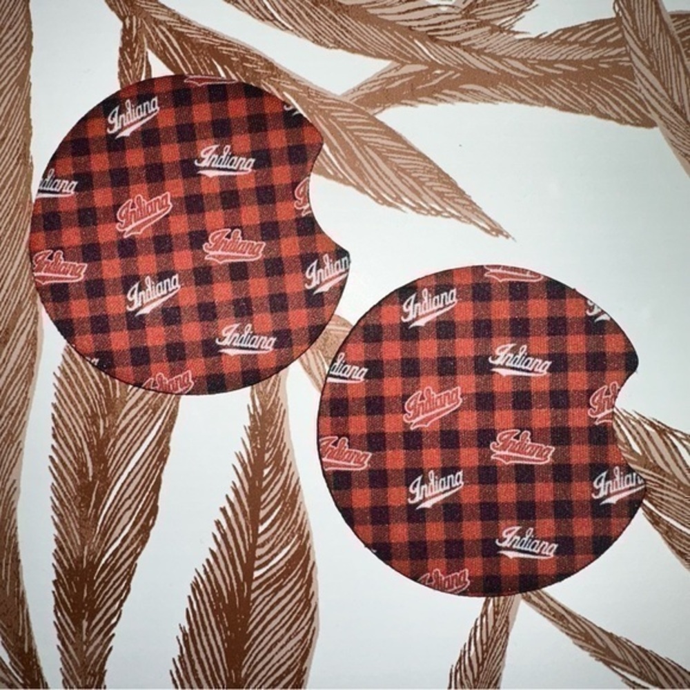 IU Indiana University check car coasters 2pack new